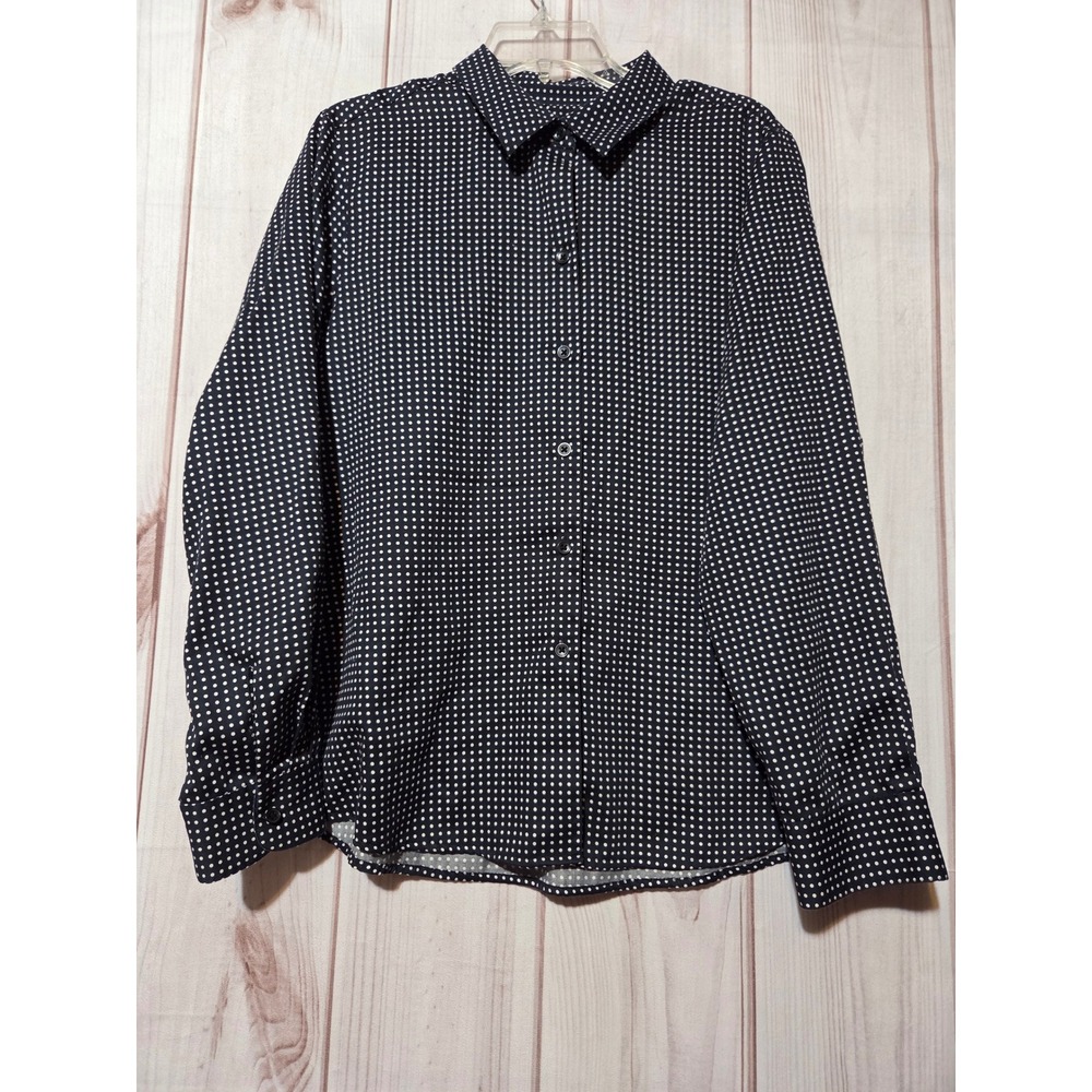 Foxcroft for Appleseeds Womens 16 Navy Blue Polka Dot Wrinkle Free Cotton Shirt